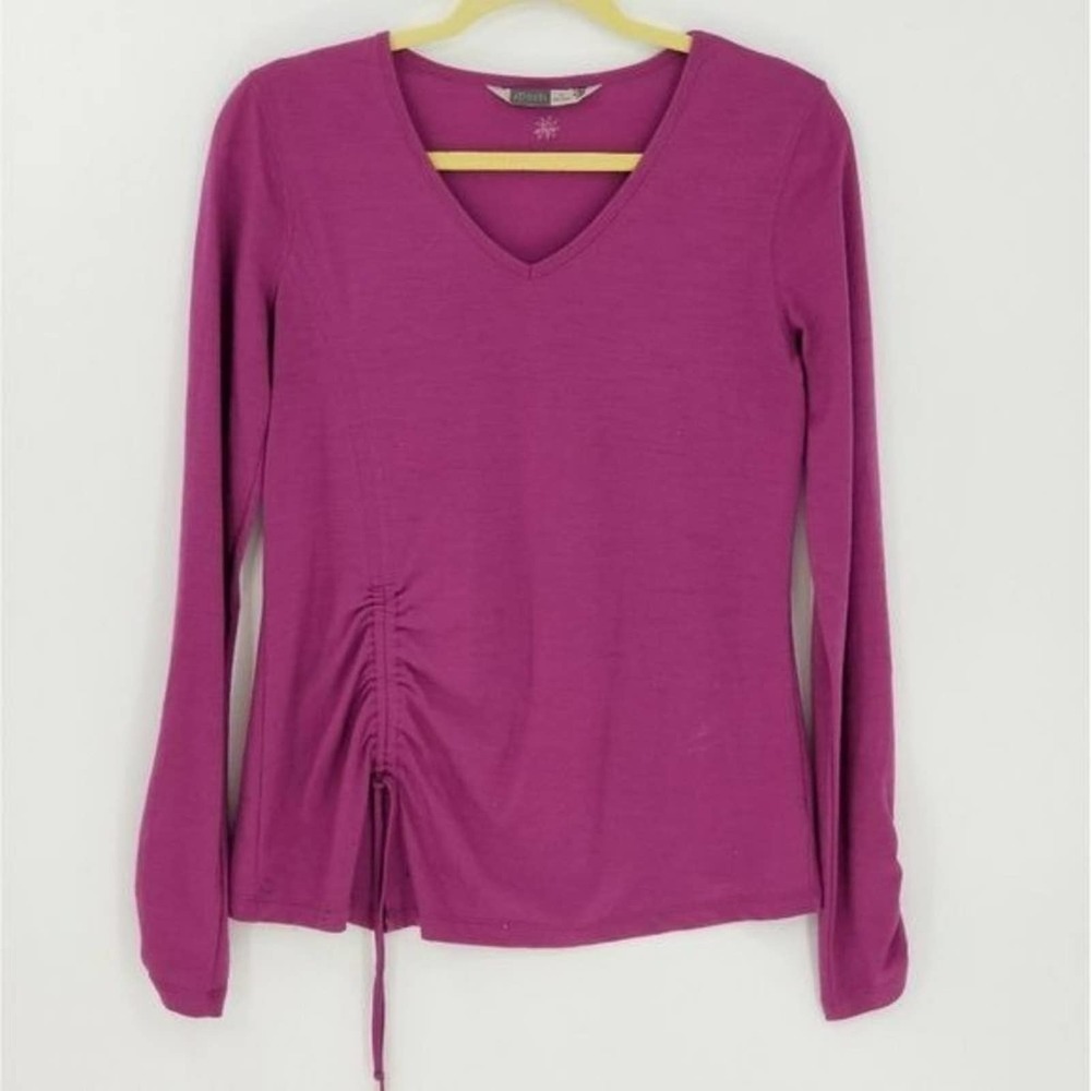 Athleta Cinch Tie Front Athleisure V-Neck Long Sleeve Workout Top Purple Size M